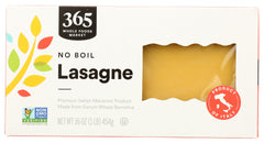 365 by Whole Foods Market No Boil Lasagne pack shot shows a simple dinner option.