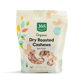 365 by Whole Foods Market organic dry roasted cashews in a bag, protein-rich snack.