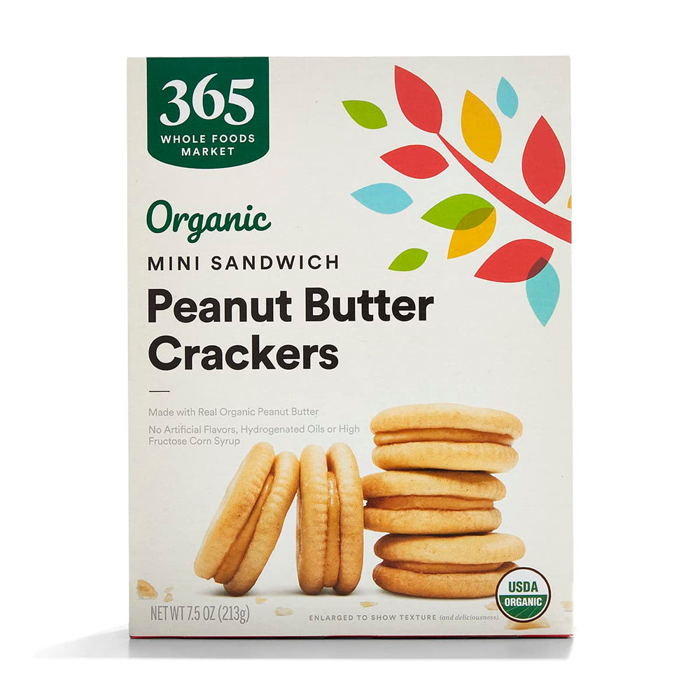 365 by Whole Foods Market organic peanut butter crackers packaging front, ideal on-the-go snack