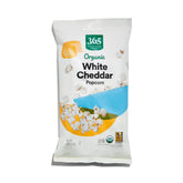 365 by Whole Foods Market white cheddar popcorn bag highlights real cheese for a savory, satisfying snack