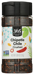 365 by Whole Foods Market chipotle chili crushed bottle shows smoky flakes