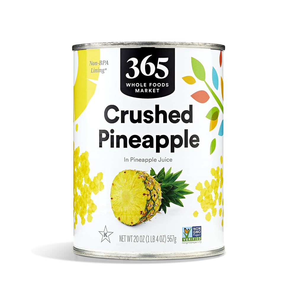365 by Whole Foods crushed pineapple can label for handy fruit topping and baking