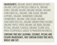 365 Granola Fruit and Nut package label highlights certified organic ingredients.