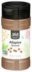 365 by Whole Foods Market ground allspice jar front, signaling premium aroma for baking.