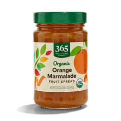 365 Orange Marmalade glass jar showcases real citrus and clean ingredients for everyday breakfast.