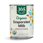 365 Organic Evaporated Milk bottle showcasing premium dairy for baking
