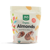 365 by Whole Foods Market organic roasted almonds in a 10-ounce package, great for quick snacking on the go.