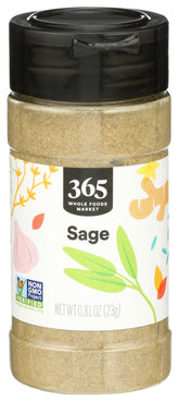 Closeup of 365 by Whole Foods Market ground sage in a bottle for easy seasoning.