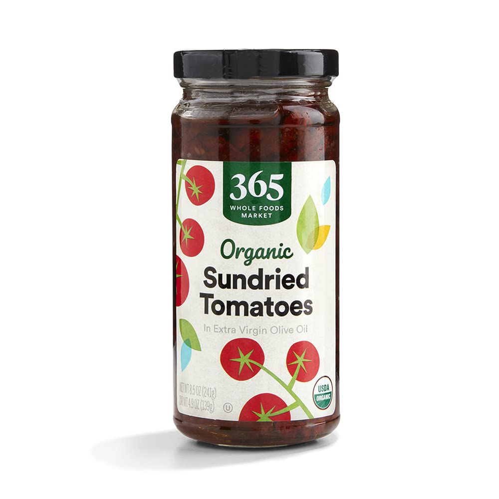 365 by Whole Foods Sundried Tomatoes in Olive Oil jar front, ideal flavor booster