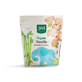 365 by Whole Foods Market vanilla animal cookies packshot highlights organic ingredients for a wholesome snack.