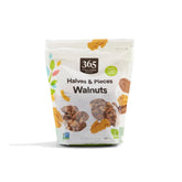 365 by Whole Foods Market walnut halves and pieces packaging showing premium quality for baking and topping