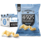 4505 Sea Salt Chicharrones 12-pack showing crispy pork rinds ideal for keto snacking.