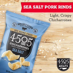 4505 Sea Salt Chicharrones nutrition panel highlighting 7g protein per serving.