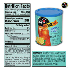 4C Light Powdered Drink Mix pouring into glass for refreshing, zero-sugar decaf iced tea.