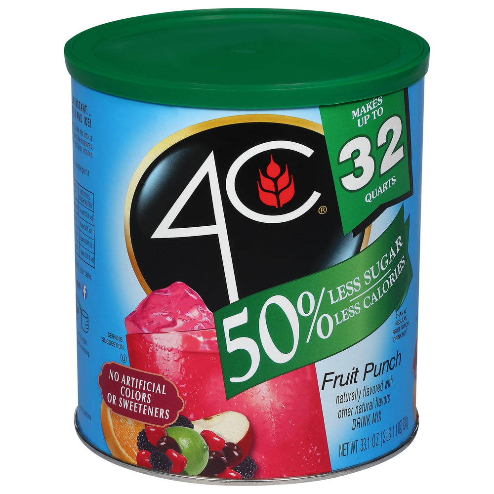 4C Reduced Sugar Drink Mix canister pouring into a glass for refreshing iced tea