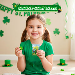 Bright green shamrock gummies in green apple flavor from 4E's Novelty.