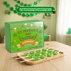 4E's Novelty shamrock lollipops shaped treats add holiday charm.