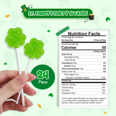 4E's Novelty shamrock lollipops wrapped in bulk packs for easy sharing at events.