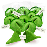 4E's Novelty St Patrick's Day fortune cookies in green packaging, ideal for party favors.
