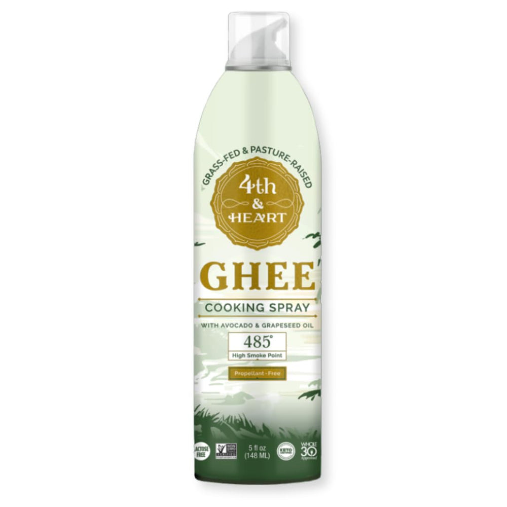 4th & Heart hi-heat ghee spray bottle front for high-heat cooking.