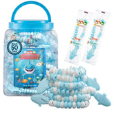 4YoreElves shark candy bracelets displayed in a tub for easy party favors