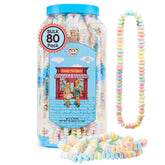 4YoreElves 80s candy necklaces display tub offering pastel nostalgia for party favors