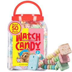 4YoreElves candy bracelet watch display tub showcases pastel candies for party favors.