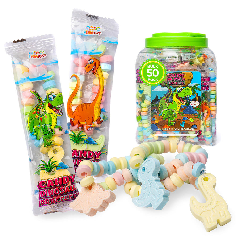 4YoreElves dinosaur candy bracelet pendant diplodocus with colorful beads, party keepsake.