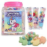 4YoreElves unicorn candy bracelets pack shows 50 individually wrapped treats for parties.
