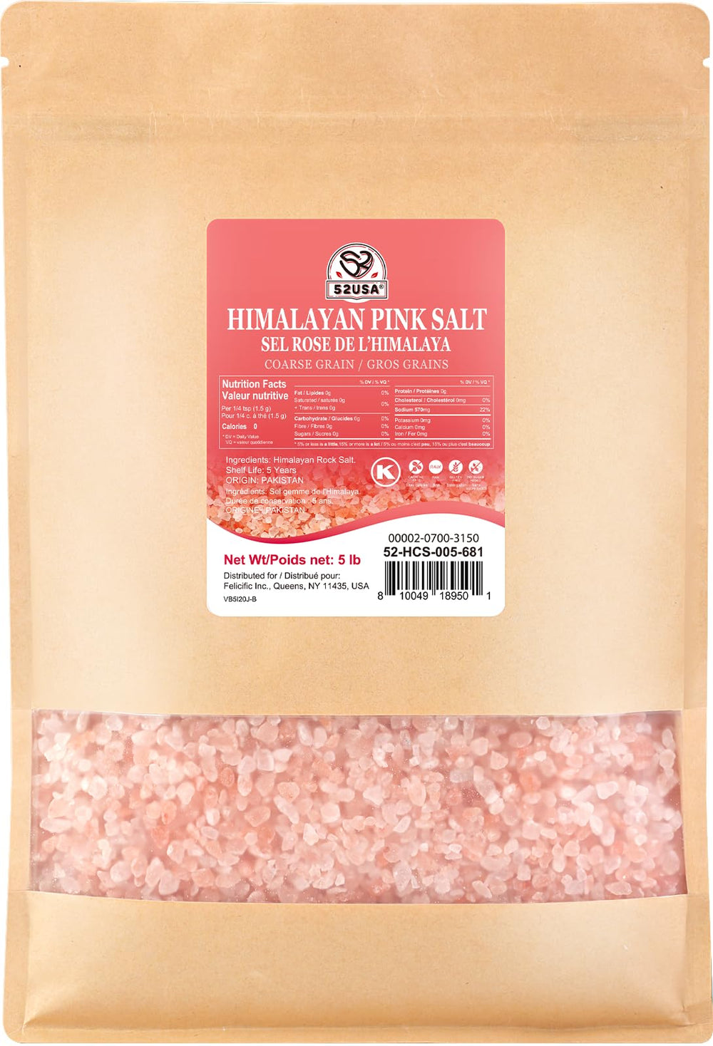 52USA Himalayan pink salt coarse 80oz on display, ready to season every favorite dish.