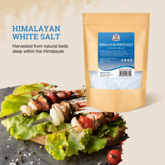 52USA Himalayan White Salt grinder-refill-pack keeps grinders ready for quick, even seasoning.