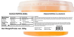52USA Mango Popping Boba pearls close-up with bursting mango center for desserts