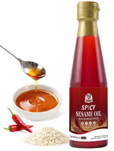 52USA Premium Spicy Sesame Oil bottle close-up showing rich nutty aroma and chili kick