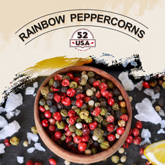 52USA Rainbow Peppercorns colorful peppers closeup enhances recipes with aroma.