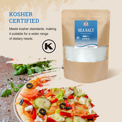 52USA Sea Salt resealable stand-up pouch preserves freshness of the coarse crystals.