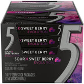 5 GUM Evolution Sour to Sweet Berry pack viewed, on-the-go flavor-changing gum.