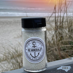 Kitchen shaker with 82 Minerals Sea Salt ready for table finishing.