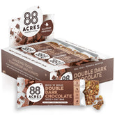 88 Acres double dark chocolate granola bar pack shot highlighting a convenient on-the-go treat