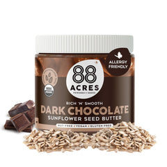 88 Acres Sunflower Butter Dark Chocolate Jar—creamy spread for breakfast and snacks.