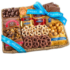 A Gift Inside birthday basket front view, perfect for celebrations and gifting.