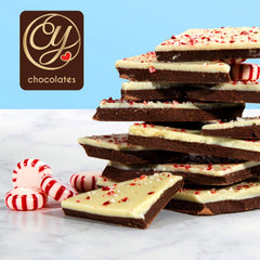 A Gift Inside CY Chocolates bark texture with peppermint pieces entices tasting.