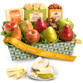 Get Well Soon fruit basket with pear and apple varieties for a comforting gift