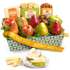 Get Well Soon fruit basket with pear and apple varieties for a comforting gift