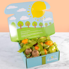 A Gift Inside Navel Oranges and Apples, bright mixed fruit display.