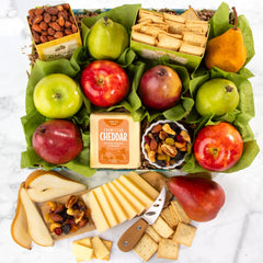 A Gift Inside cheddar cheese slice in the basket offers creamy pairing with fruit