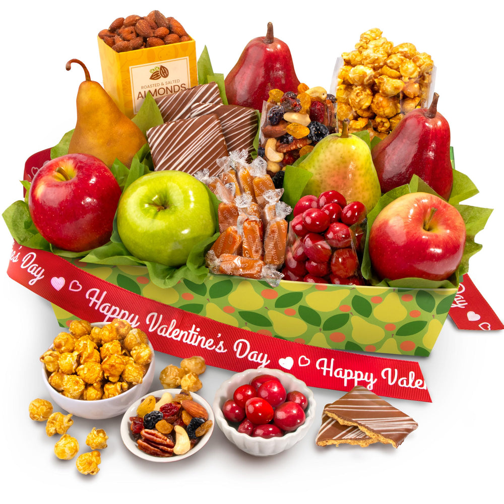 A Gift Inside Valentine Orchard Delight fruit tray showcasing fresh fruit for gifting.
