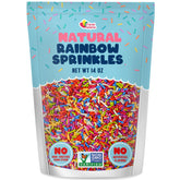 A Great Surprise dye-free rainbow sprinkles in a 14 oz bag for colorful desserts.
