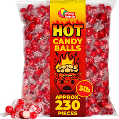 A Great Surprise hot cinnamon candy balls in a 3-lb bulk pack for sharing.