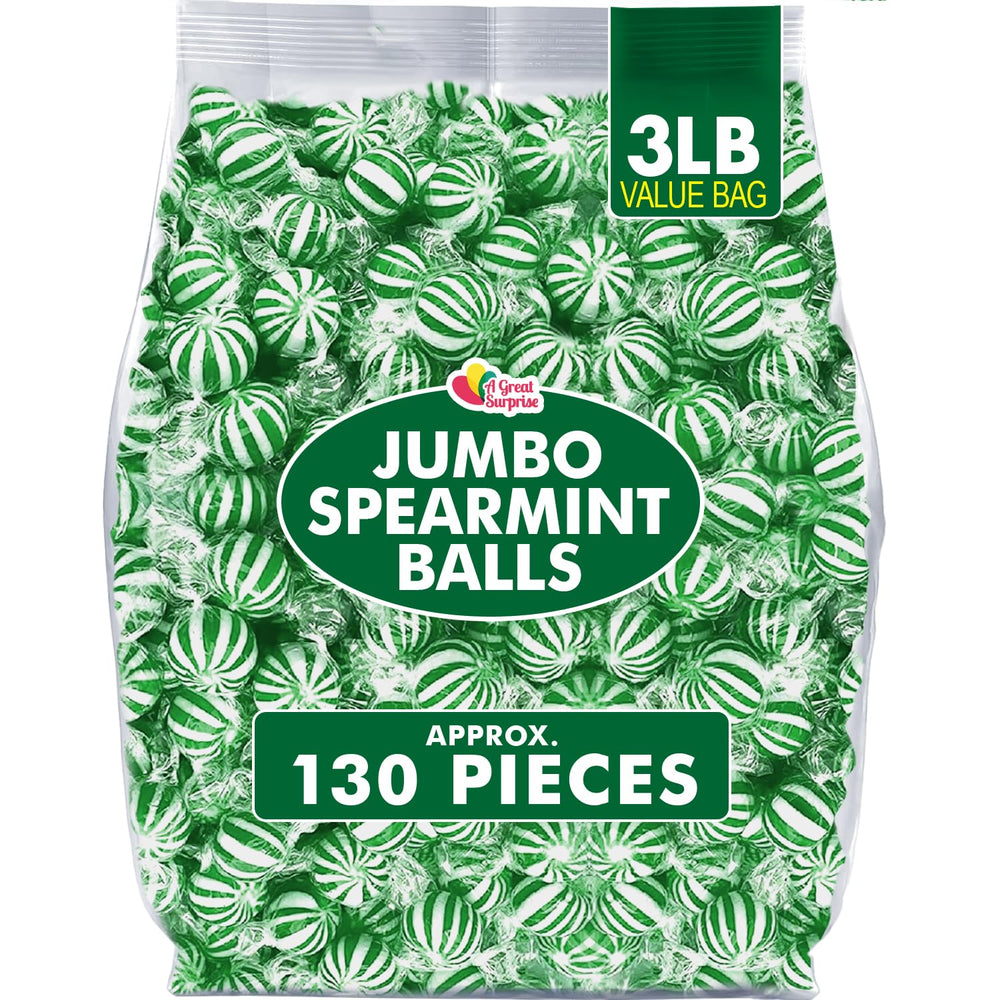 A Great Surprise jumbo spearmint balls in bulk for mint displays and buffets