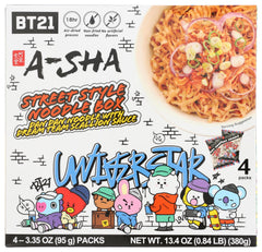 A-SHA Street Style Noodles with Scallion Sauce pack front showing four-pack for quick meals.